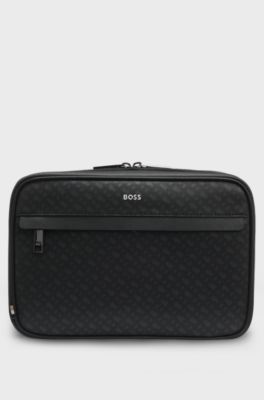 Monogram washbag with foil-embossed logo, Black