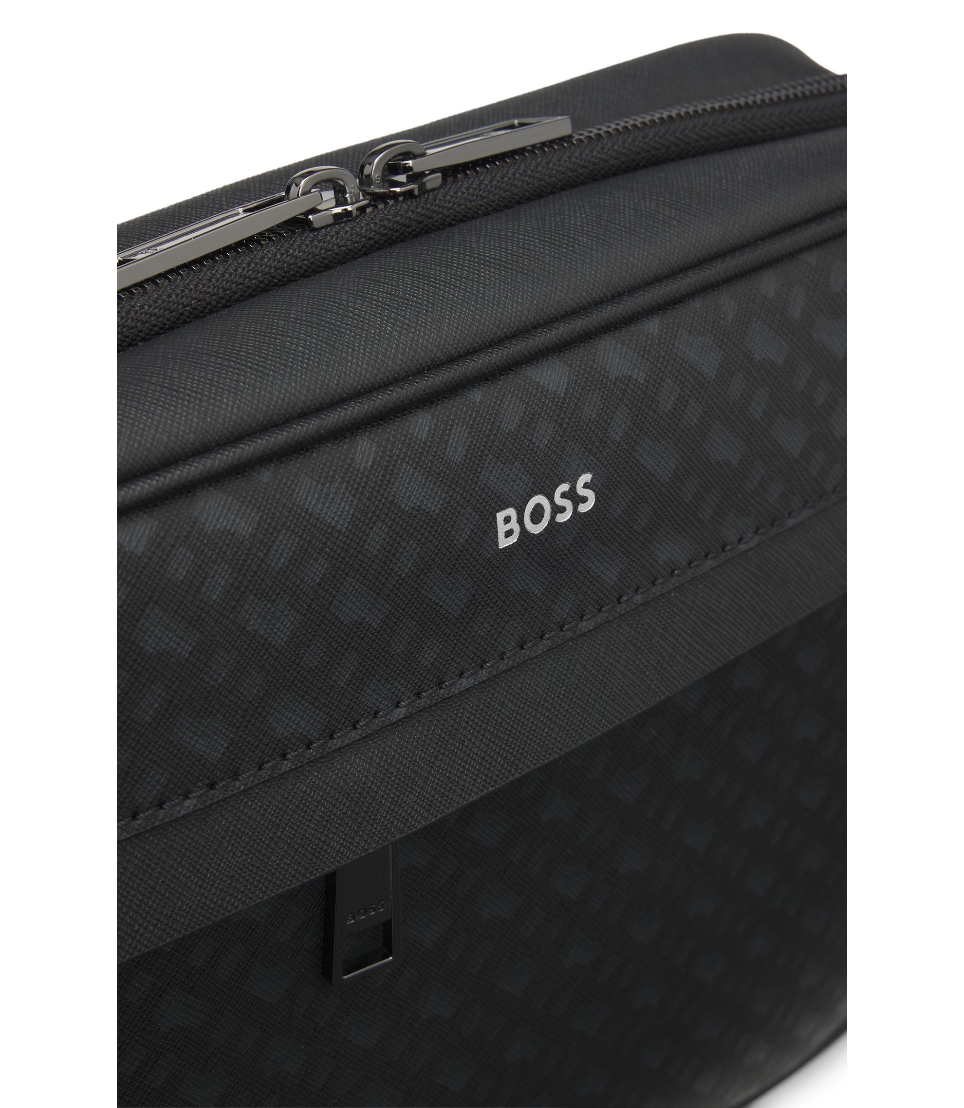 BOSS Kulturbeutel mit Monogrammen und Folien-Logo-Prägung Schwarz