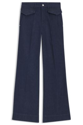 Flared jeans in blue Italian stretch denim, Dark Blue