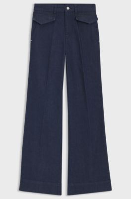 Jeans svasati in denim elasticizzato italiano blu, Blu scuro