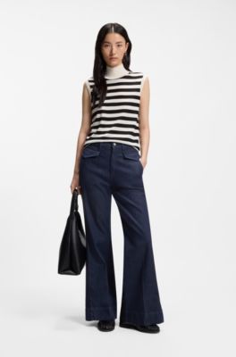 Flared jeans in blue Italian stretch denim, Dark Blue