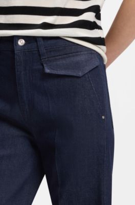 Jeans svasati in denim elasticizzato italiano blu, Blu scuro