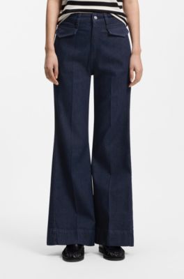 Flared jeans in blue Italian stretch denim, Dark Blue