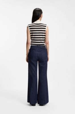 Jeans svasati in denim elasticizzato italiano blu, Blu scuro