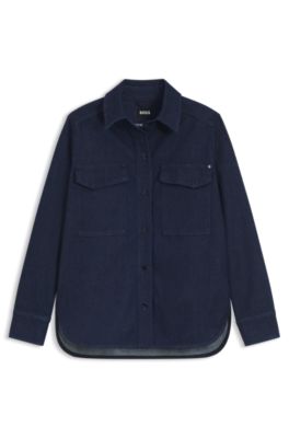 Regular-fit blouse in Italian-made stretch denim, Dark Blue