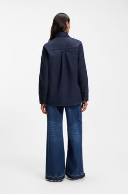 Regular-fit blouse in Italian-made stretch denim, Dark Blue