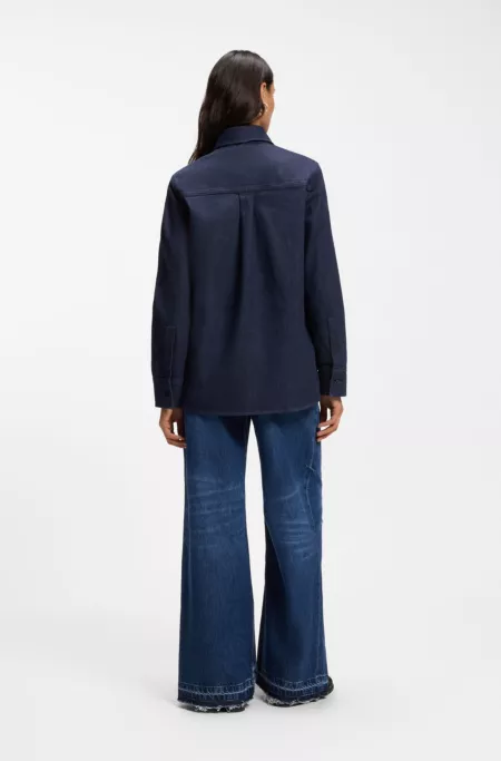 Regular-fit blouse in Italian-made stretch denim