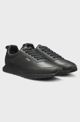 Running-inspired trainers in faux leather with structured details, Black