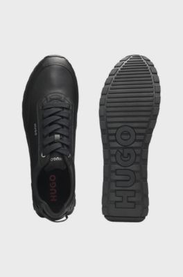 Running-inspired trainers in faux leather with structured details, Black