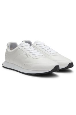 Running-inspired trainers in faux leather with structured details, White