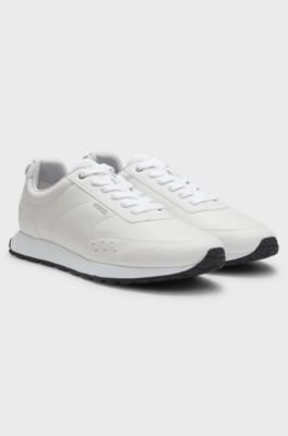 Running-inspired trainers in faux leather with structured details, White