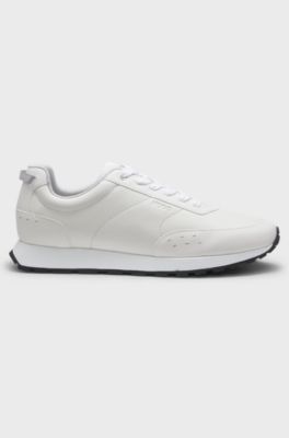 Running-inspired trainers in faux leather with structured details, White
