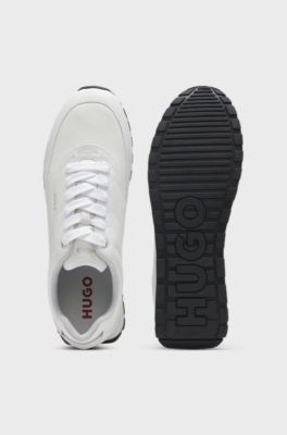 Running-inspired trainers in faux leather with structured details, White