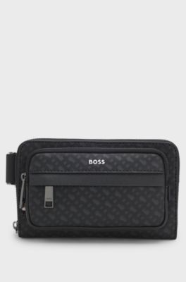 Heuptasje met monogram en reli&euml;flogo van folie, Zwart