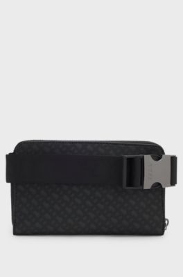 Sac ceinture monogramm&eacute; avec logo emboss&eacute; en transfert, Noir