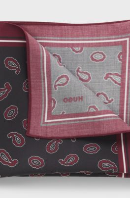 Pocket square with paisley print, Red Patterned