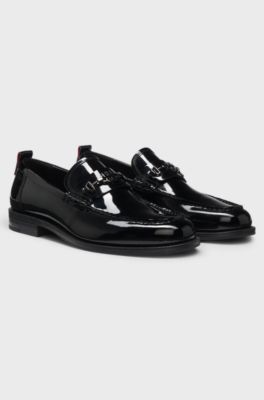 Patent-leather loafers with stacked-logo bit, Black