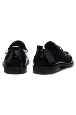 Patent-leather loafers with stacked-logo bit, Black