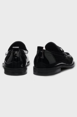 Patent-leather loafers with stacked-logo bit, Black