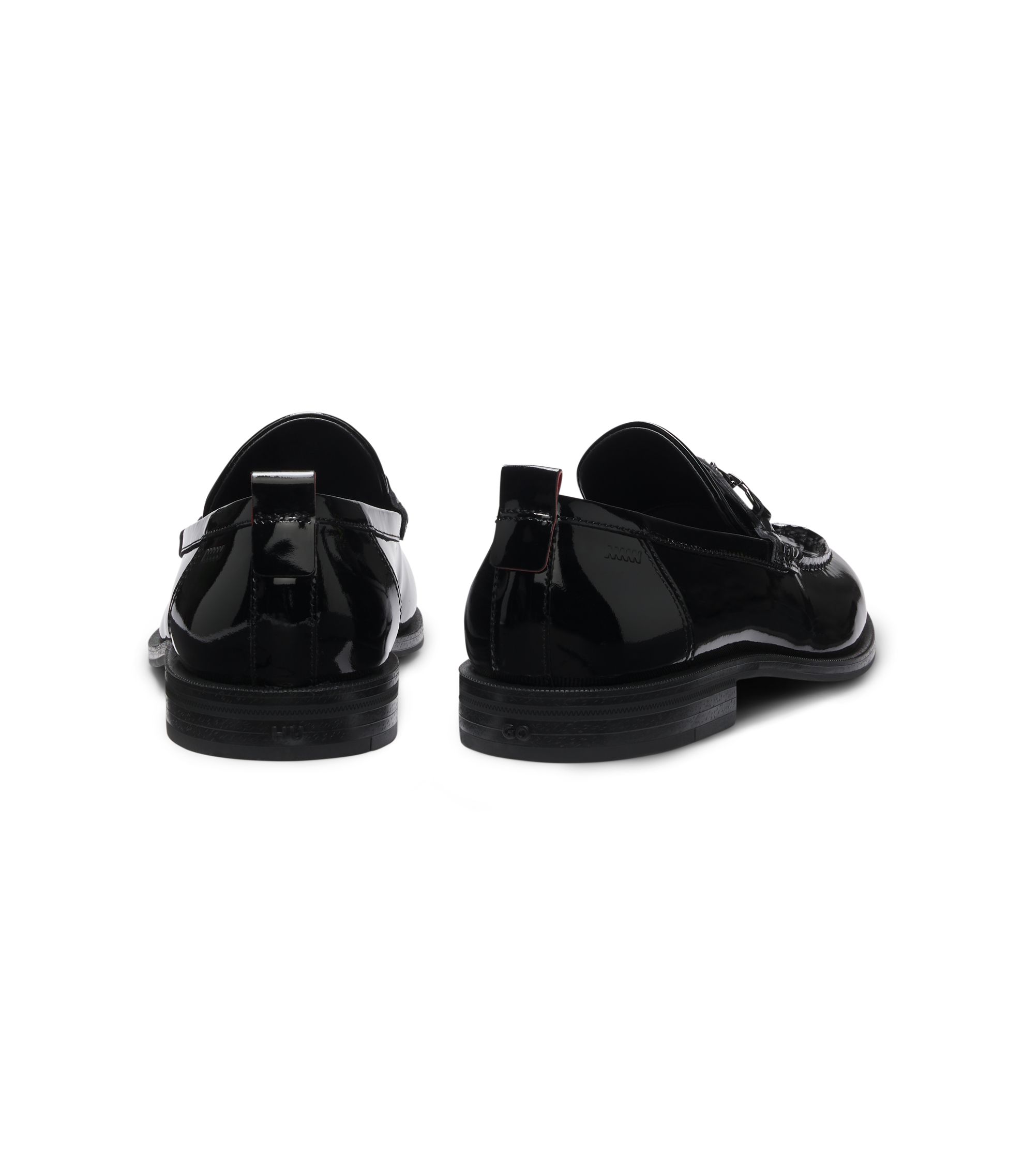 HUGO - Patent-leather loafers with stacked-logo bit - Black