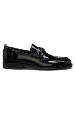 Patent-leather loafers with stacked-logo bit, Black