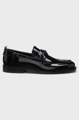 Patent-leather loafers with stacked-logo bit, Black