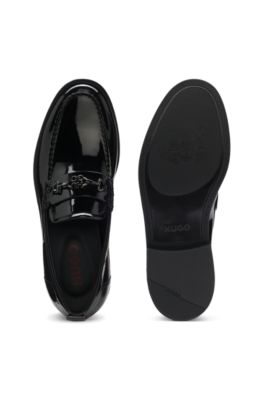 Patent-leather loafers with stacked-logo bit, Black
