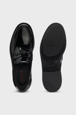 Patent-leather loafers with stacked-logo bit, Black