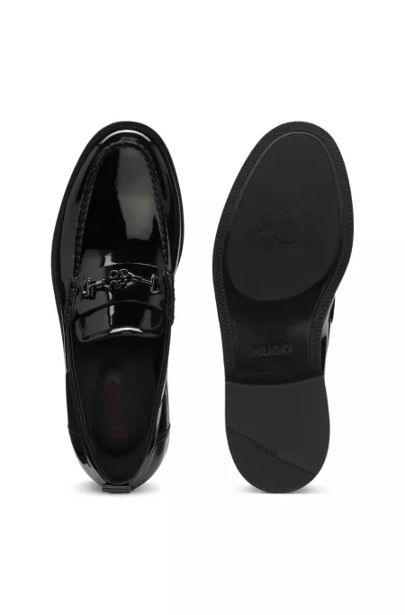 Patent-leather loafers with stacked-logo bit