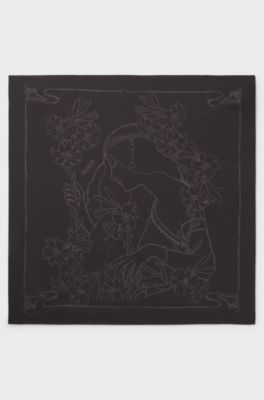 Bandana with digital print blended with silk, Black Patterned