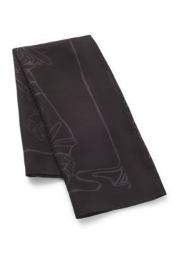 Bandana with digital print blended with silk, Black Patterned