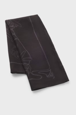 Bandana with digital print blended with silk, Black Patterned