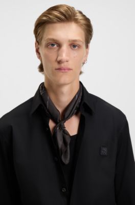 Bandana with digital print blended with silk, Black Patterned