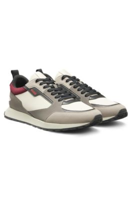 Running-inspired trainers with mesh and faux-suede trims, Light Grey