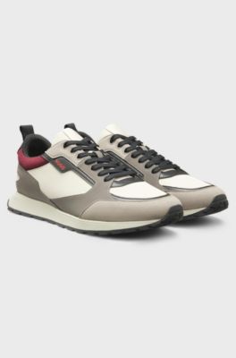 Running-inspired trainers with mesh and faux-suede trims, Light Grey