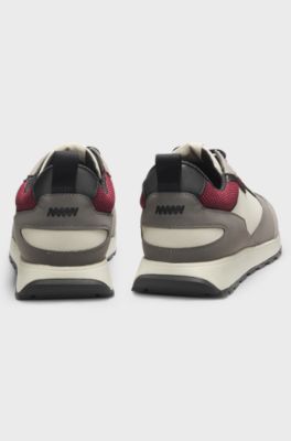 Running-inspired trainers with mesh and faux-suede trims, Light Grey