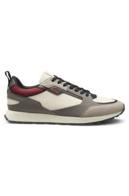 Running-inspired trainers with mesh and faux-suede trims, Light Grey