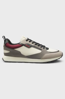 Running-inspired trainers with mesh and faux-suede trims, Light Grey
