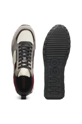 Running-inspired trainers with mesh and faux-suede trims, Light Grey