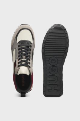 Running-inspired trainers with mesh and faux-suede trims, Light Grey