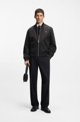 Water-repellent bomber jacket with stacked logo, Black