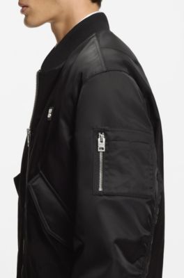 Water-repellent bomber jacket with stacked logo, Black