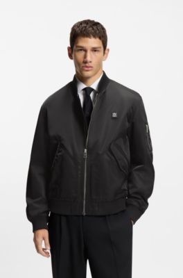 Water-repellent bomber jacket with stacked logo, Black