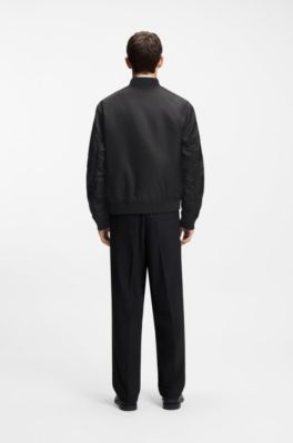 Water-repellent bomber jacket with stacked logo, Black
