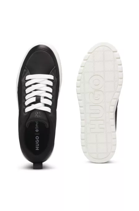 Platform trainers with satin-effect uppers