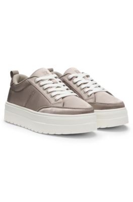 Platform trainers with satin-effect uppers, Light Beige
