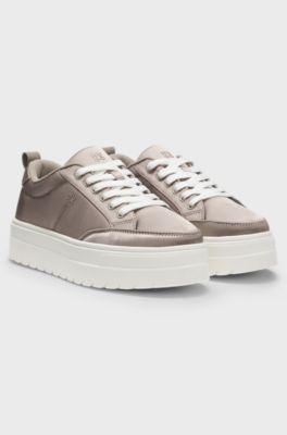 Platform trainers with satin-effect uppers, Light Beige