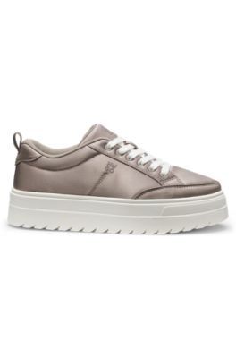 Platform trainers with satin-effect uppers, Light Beige