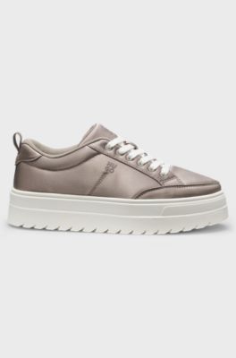 Platform trainers with satin-effect uppers, Light Beige