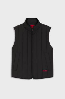 Gilet con impunture verticali e dettaglio logo, Nero